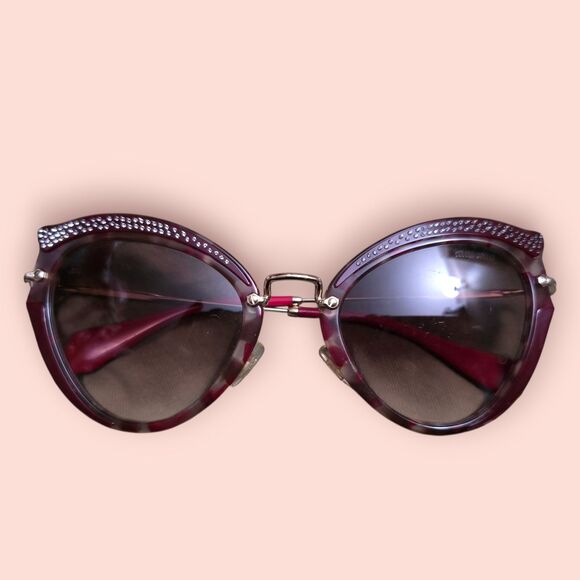 Miu Miu SMU 05S Noir Crystal Cat Eye Sunglasses Burgundy Marbled Havana Italy